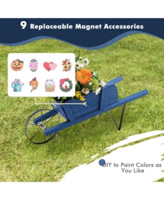 Wooden Wagon Planter with 9 Magnetic Accessories for Garden Yard