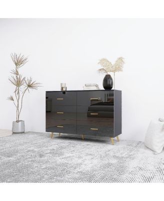 6 Drawer Chest with Golden Accents in Black Finish