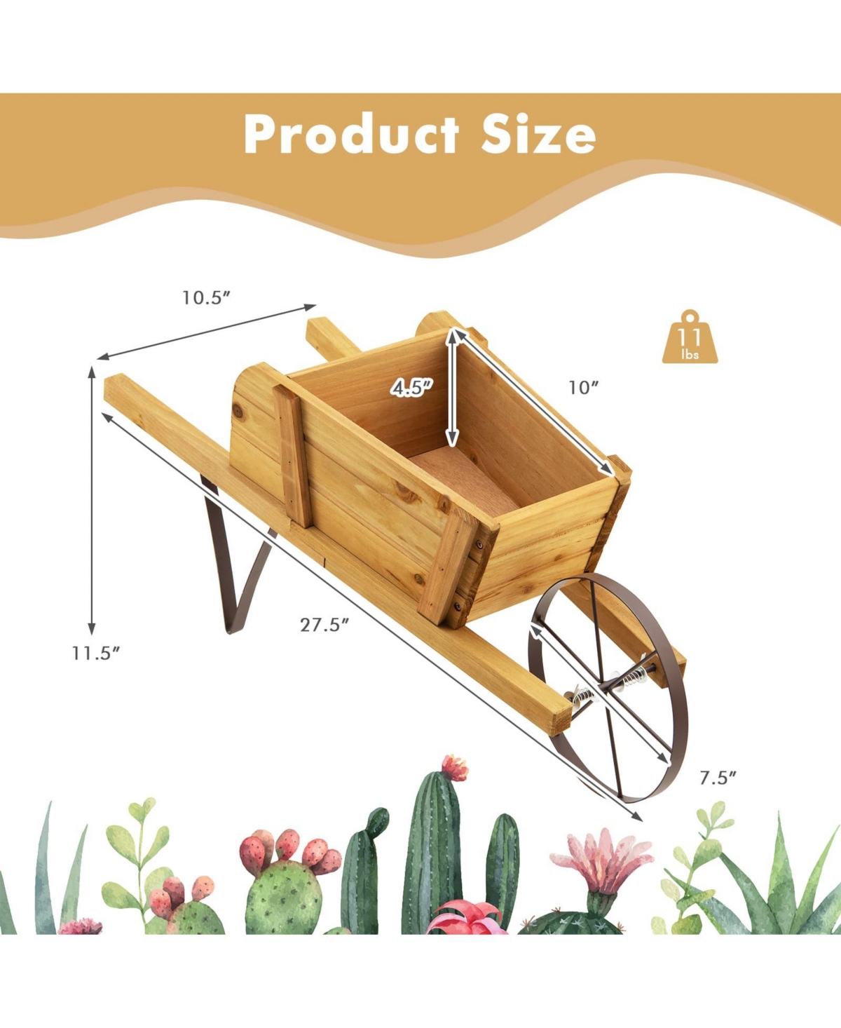Slickblue Wooden Wagon Planter with 9 Magnetic Accessories for Garden Yard