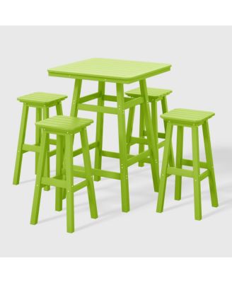 5-Piece HDPE Outdoor Patio Dining Bar Bistro Table Set with Bar Stools