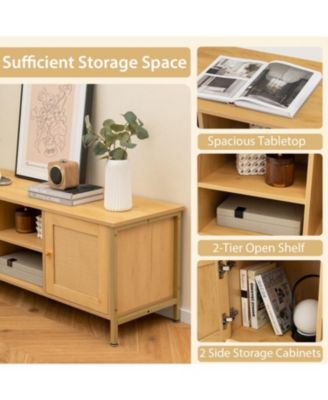 TV Stand for TV up to 55 Inches with Faux Rattan Door-Natural