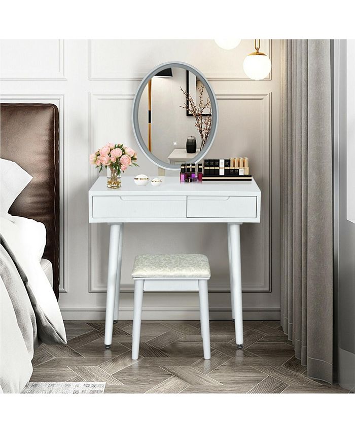 SUGIFT Touch Screen Vanity Makeup Table Stool Set with Lighted Mirror