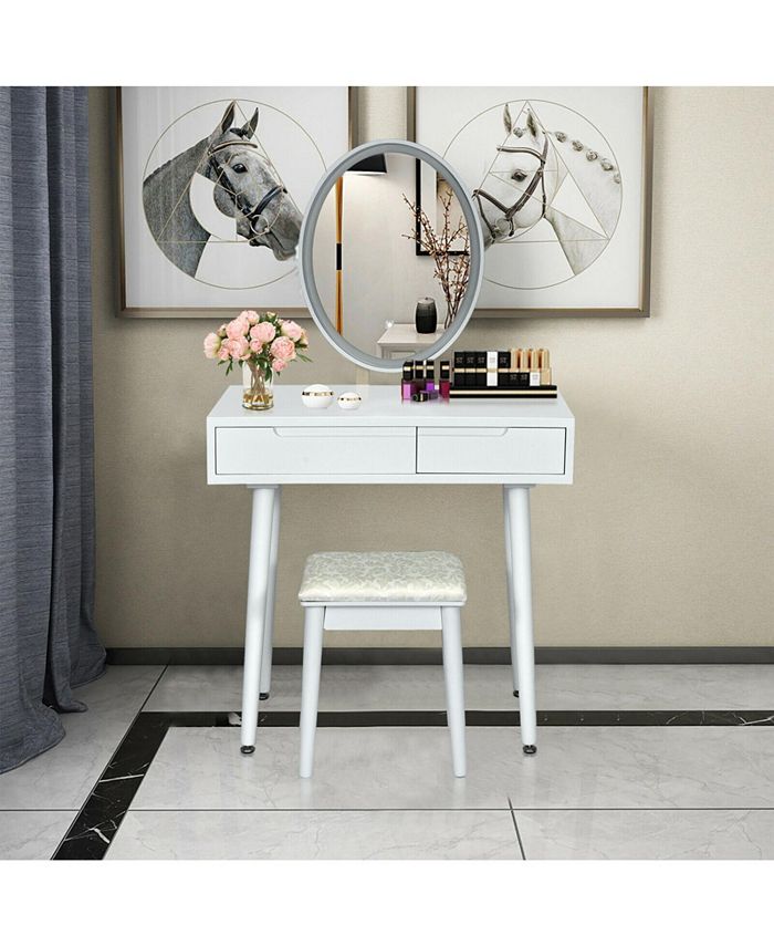 SUGIFT Touch Screen Vanity Makeup Table Stool Set with Lighted Mirror