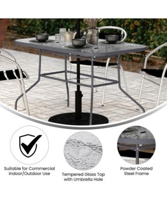 Tala Patio Table With Tempered Glass Top With Umbrella Hole And Steel Frame