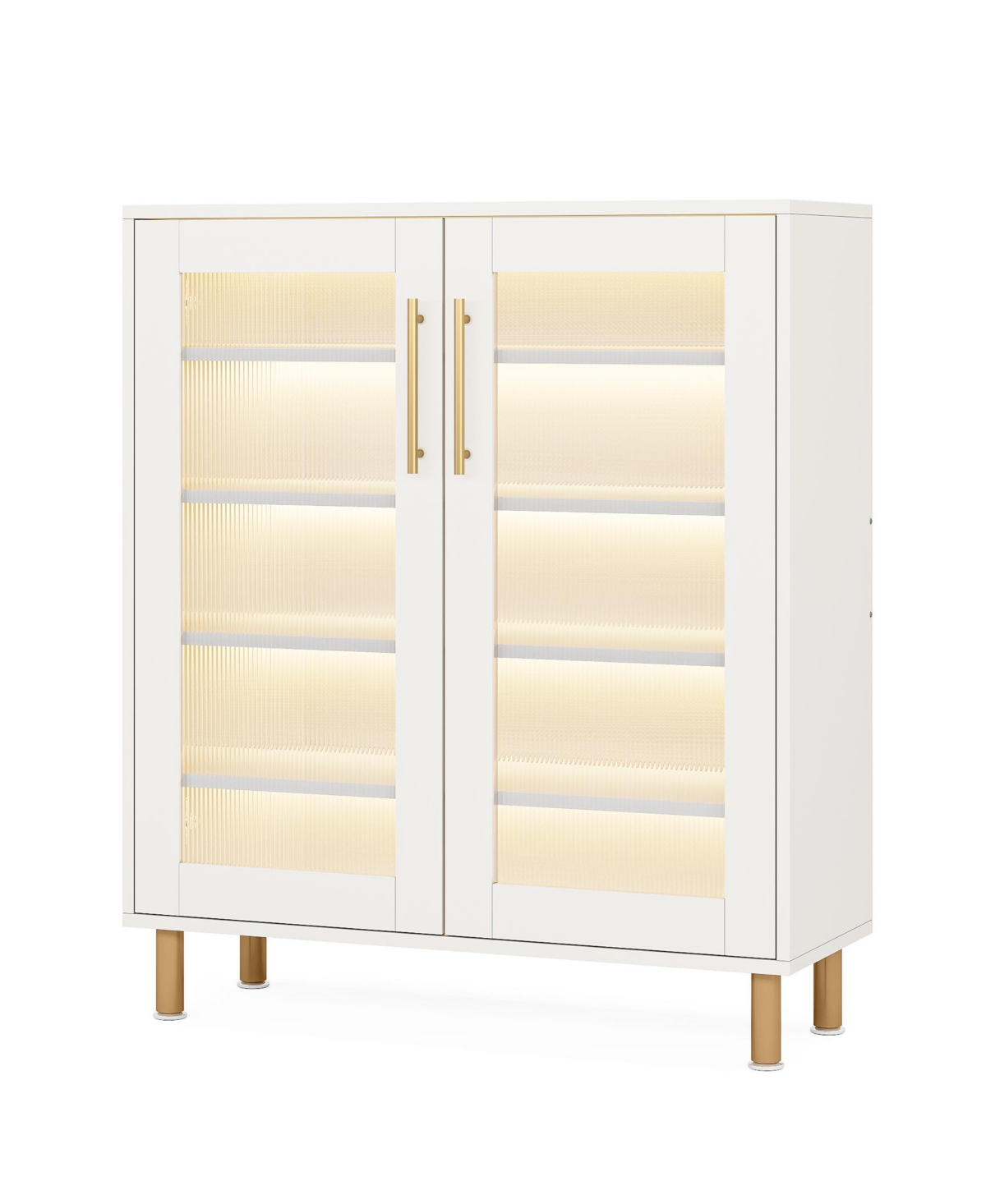 Tribesigns Shoe Cabinet with Acrylic Doors and Led Light, 24 Pairs Entryway Shoe Organizer Storage Rack with 5-Tier Adjustable Shelves for Narrow Clos