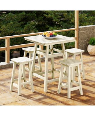 5 PC HDPE Outdoor Patio Dining Bar Table Set and Counter High Stools
