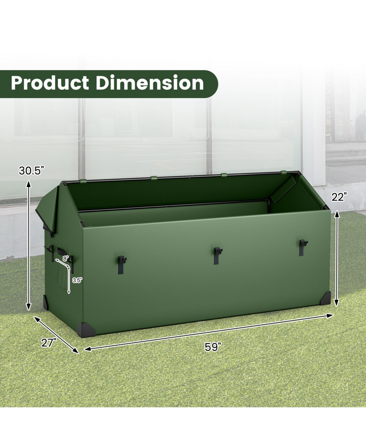 Slickblue Waterproof Outdoor Storage Box with Ventilated Window Adjustable Snap- Green