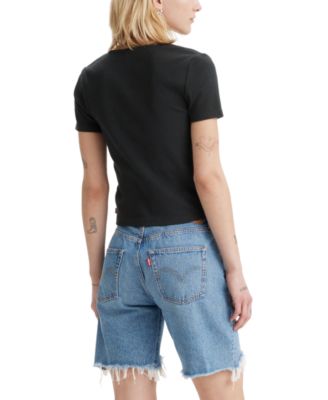 売れ筋商品|||リーバイス カットソー トップス レディース Women's Muse Short-Sleeve Button-Front Top Mesa Stripe Mazarine Blue Muse Short Sleeve T-shirt - White | Levi's® US