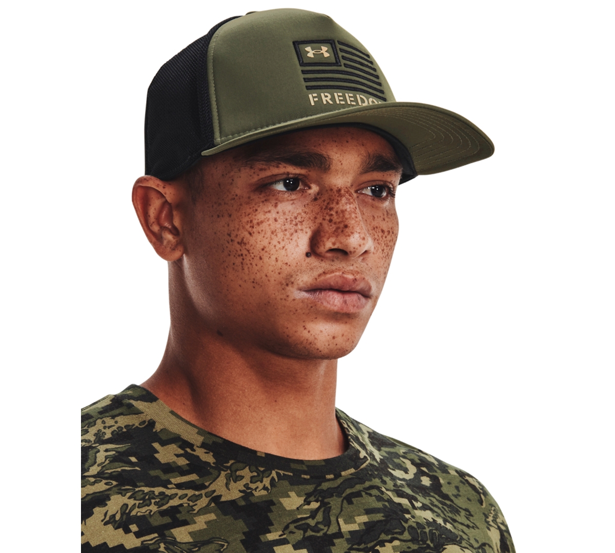 Men's Ua Freedom Trucker Cap - Marine Od Green / Black / Desert Sand