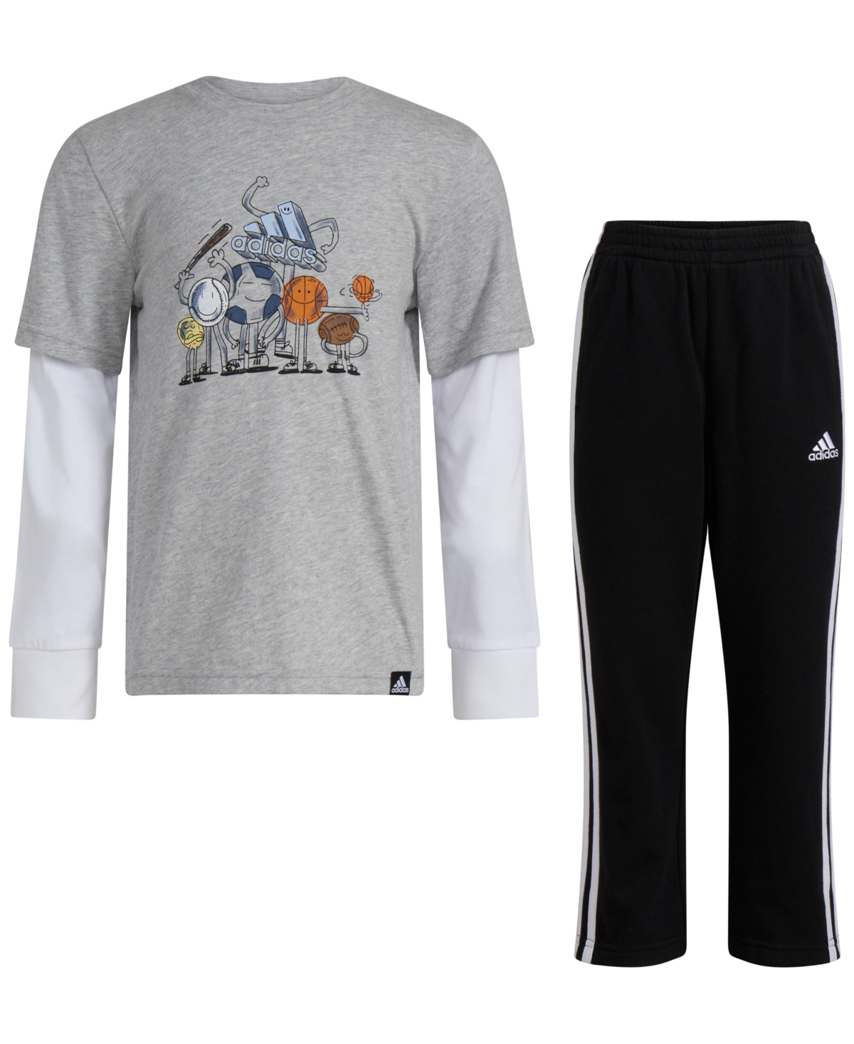 adidas Little & Toddler Boys Heather Layered-Look T-Shirt & Pants, 2 Piece Set