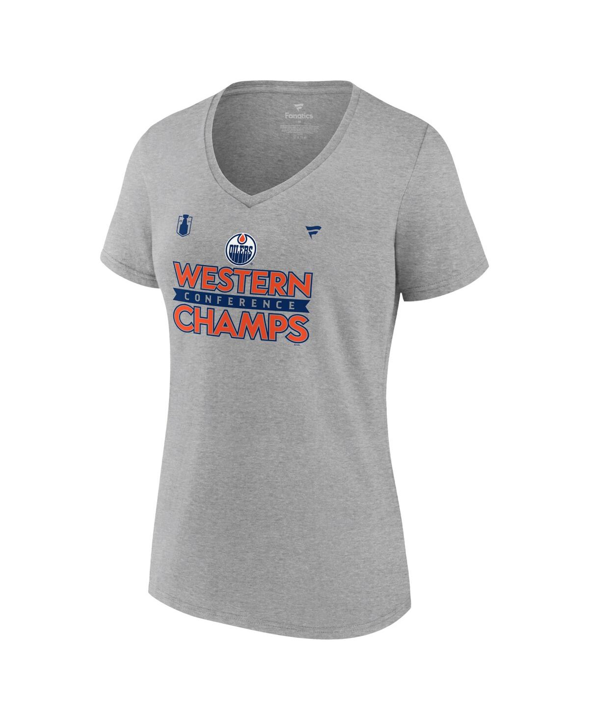 Fanatics Women'sEdmonton Oilers 2024 Western Conference Champions Locker Room V-Neck T-Shirt - Steel
