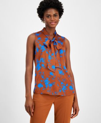 Tahari ASL - Women's Floral-Print Bow-Neck Blouse