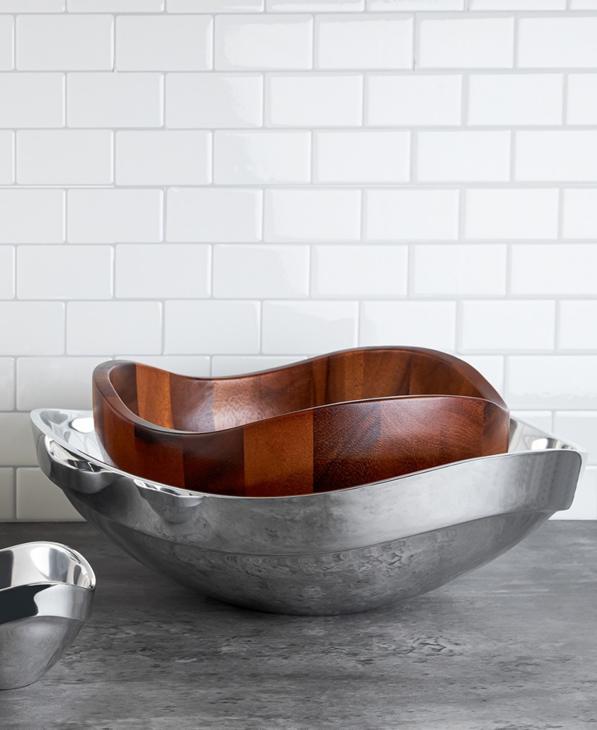 Nambe Billow Salad Bowl With Servers In Brown