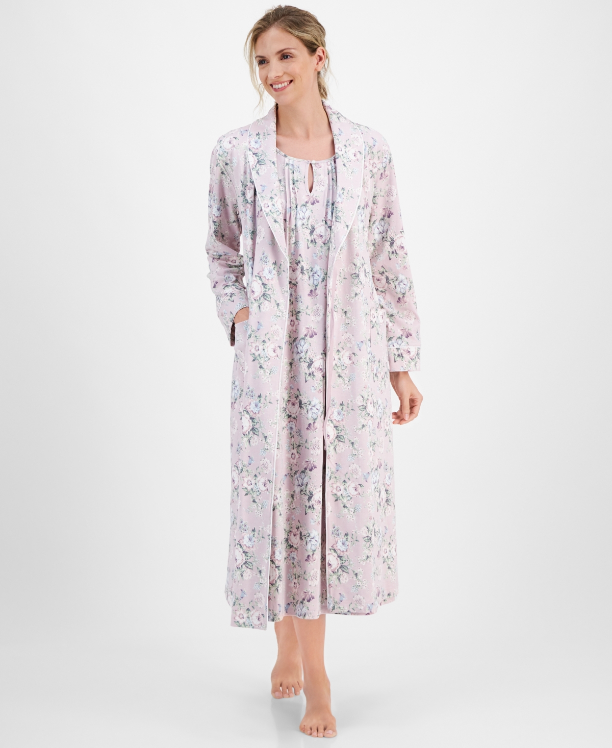 Charter Club Women s Cotton Floral Flutter sleeve Keyhole Nightgown Created For Macy s In Vintage Floral Pink ModeSens