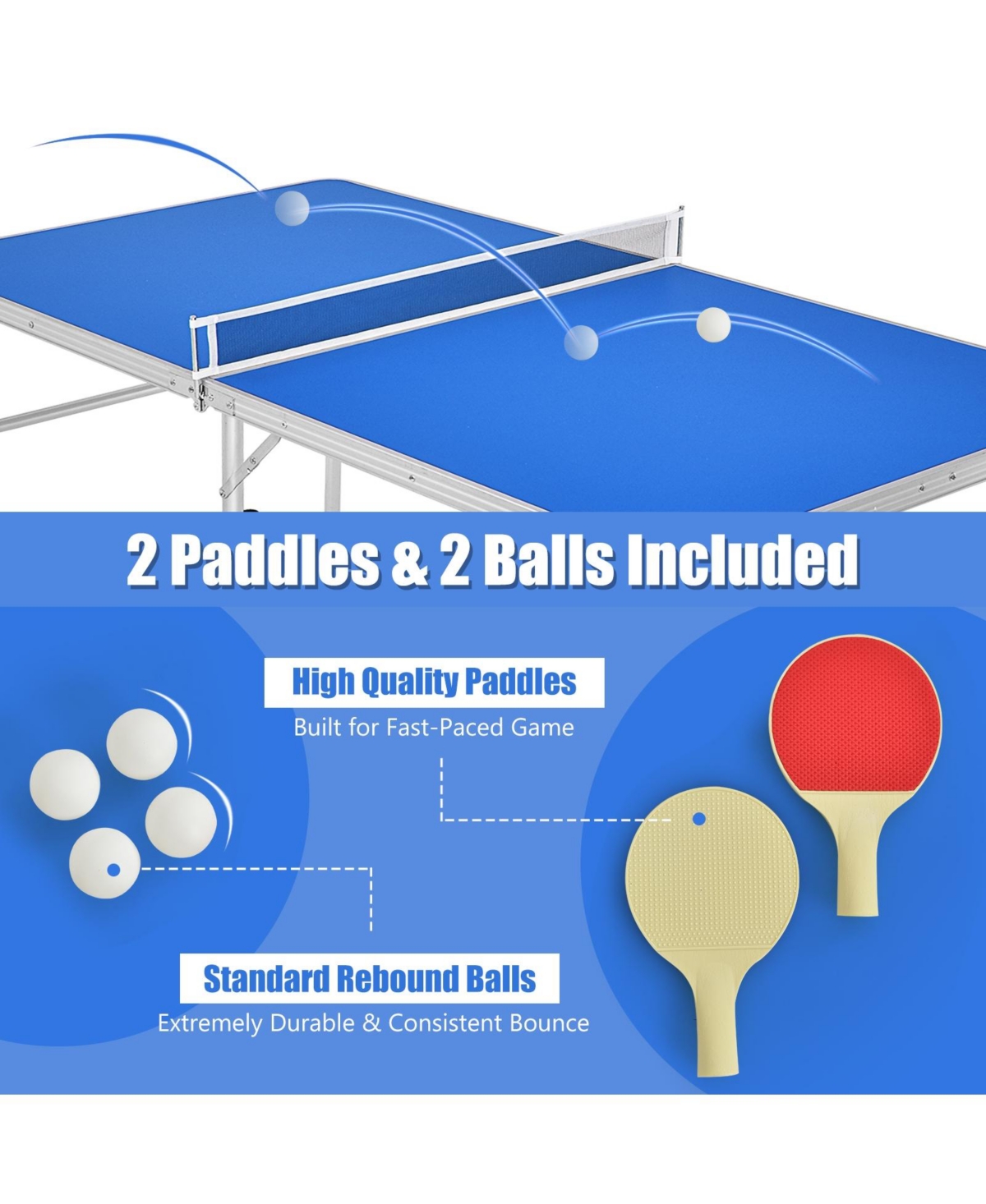Slickblue Inch Portable Tennis Ping Pong Folding Table with Accessories