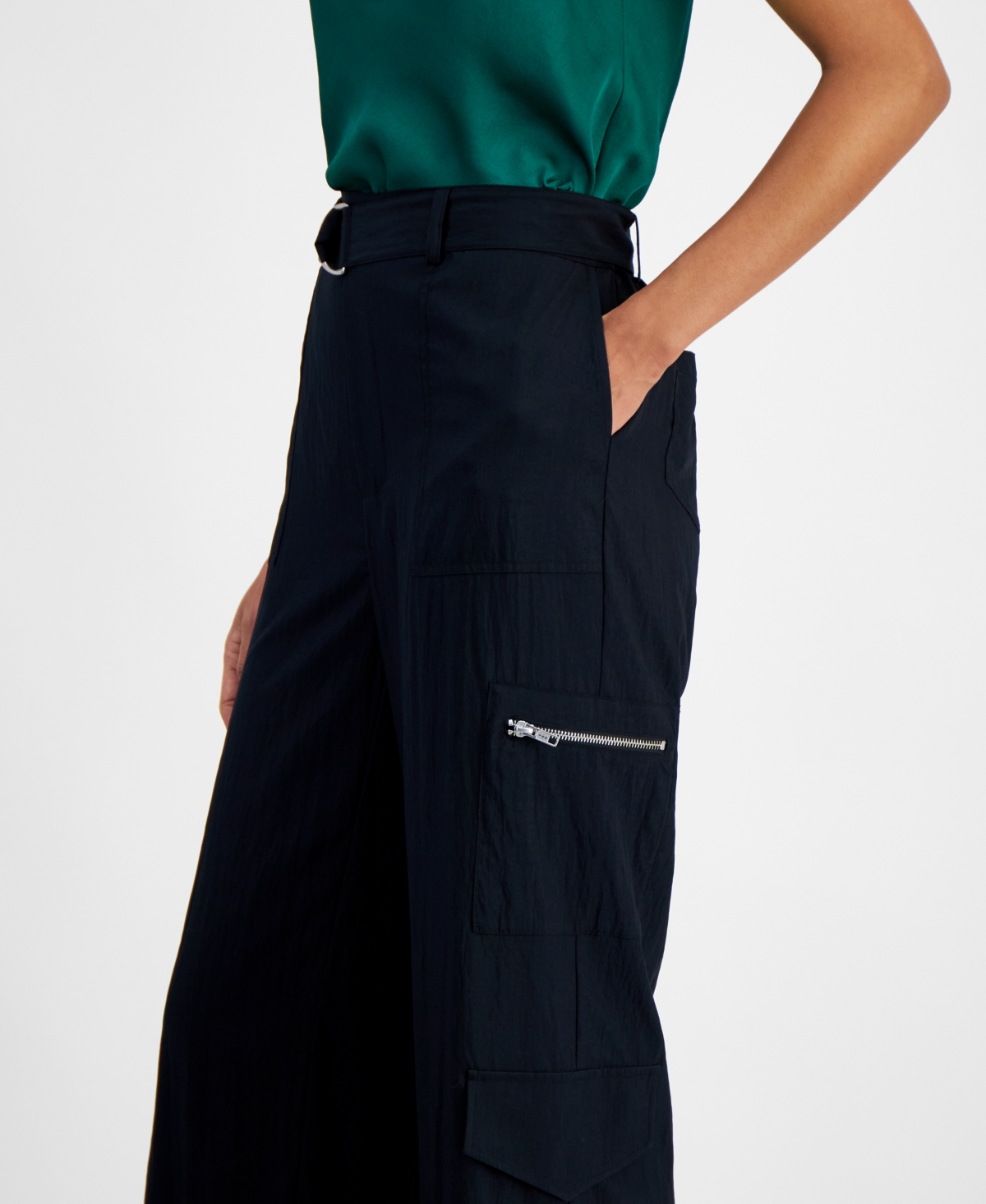 Bar Iii Women's High Rise Belted Wide-Leg Cargo Pants, Created for Macy's