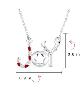 Winter Holiday Stripe Red Green Enamel Peppermint Candy Cane Star Christmas Word JOY Necklace Sterling Silver