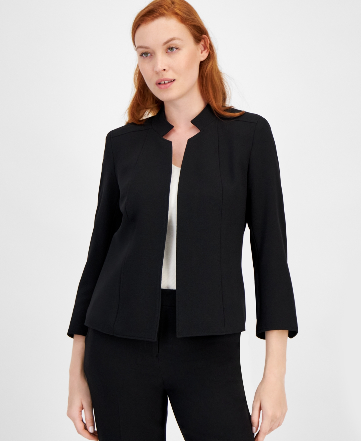 Star-Collar Open-Front Blazer - Navy