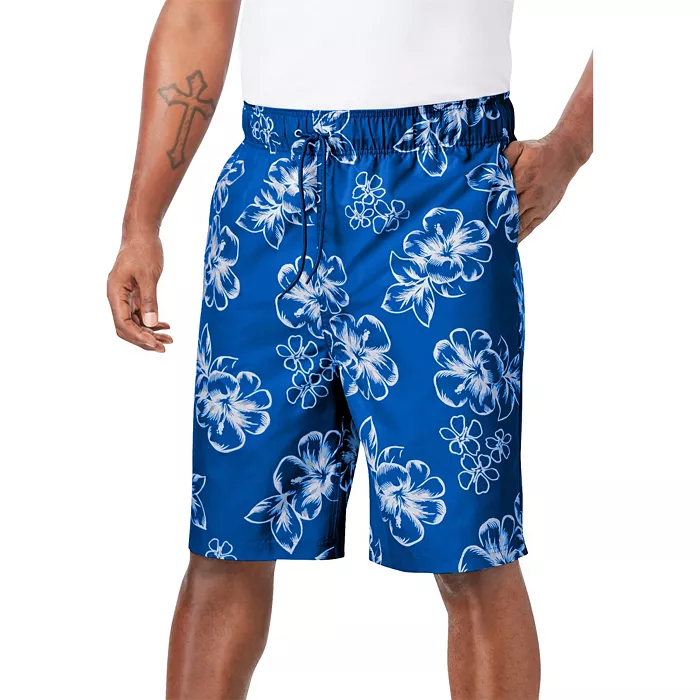 Big & Tall Hibiscus Print 8" Swim Trunks - thumbnail 7