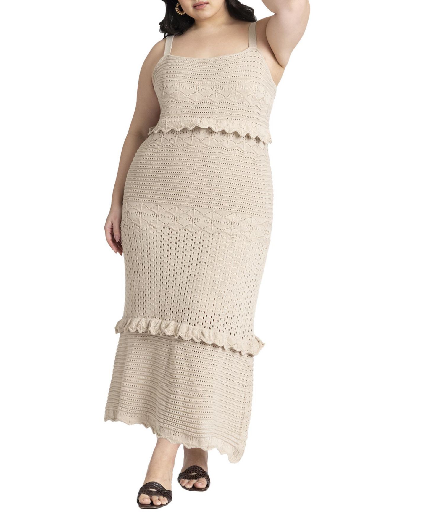 Женское платье ELOQUII Crochet Maxi, цвет: Берёзовый — фото 1