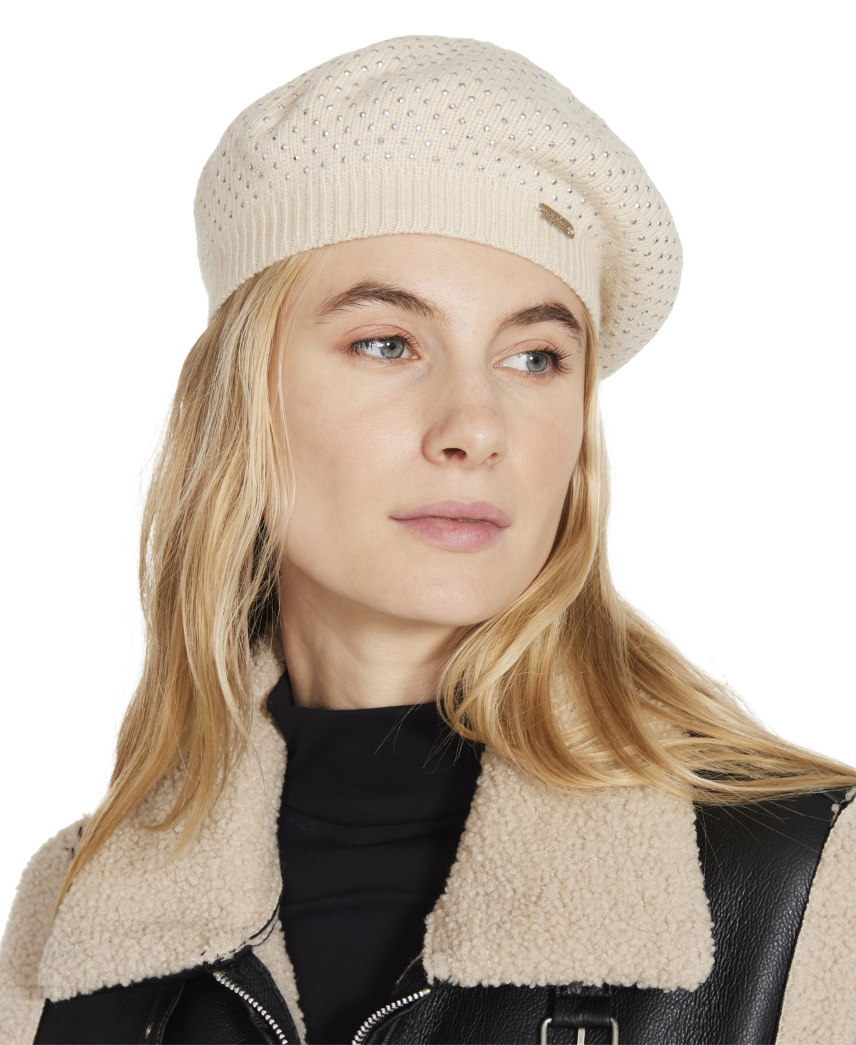 Steve Madden Women's Crystal Studded Plush Beret