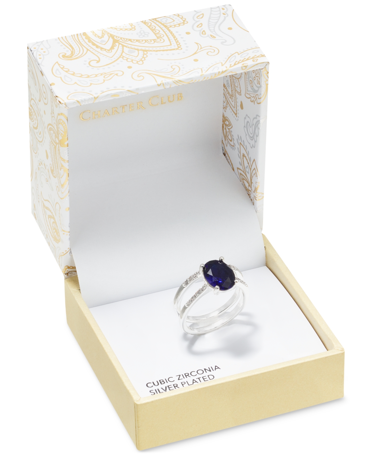 Charter ClubTone Cubic Zirconia & Crystal Oval Double Band Ring, Created for Macy's - Silver