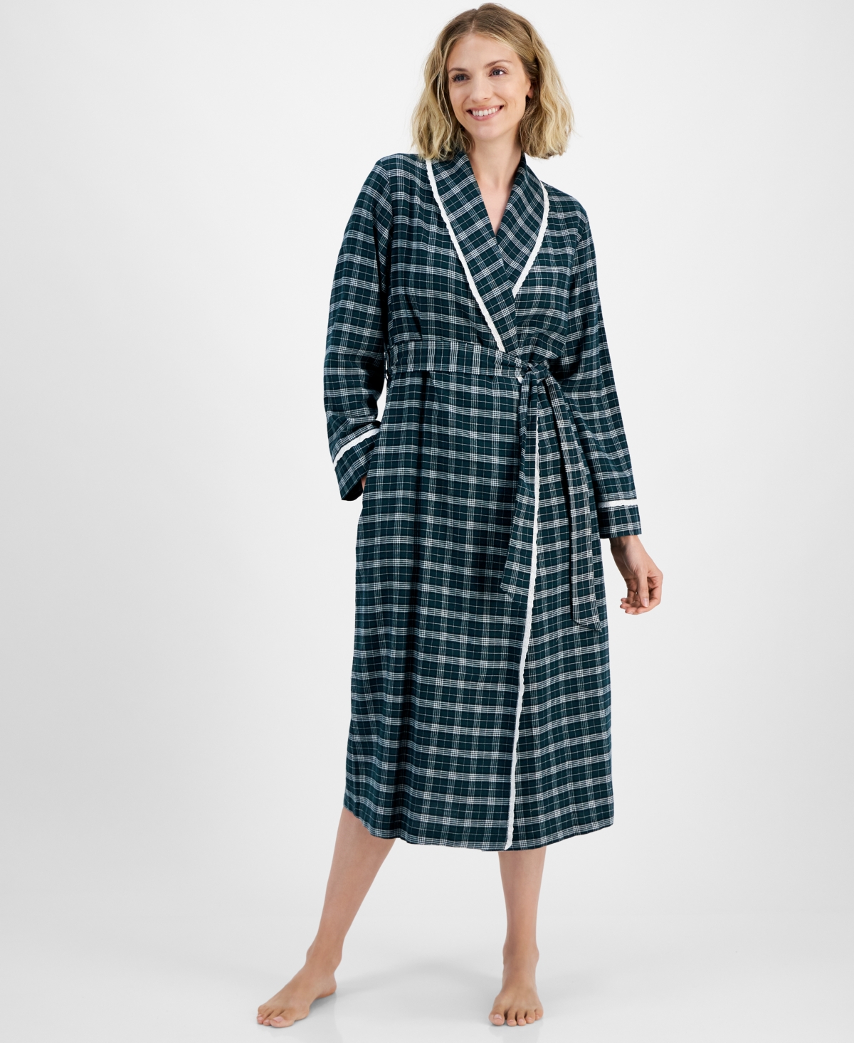 CHARTER CLUB WOMEN'S LONG PLAID FLANNEL ROBE, CREATED FOR MACY'S 