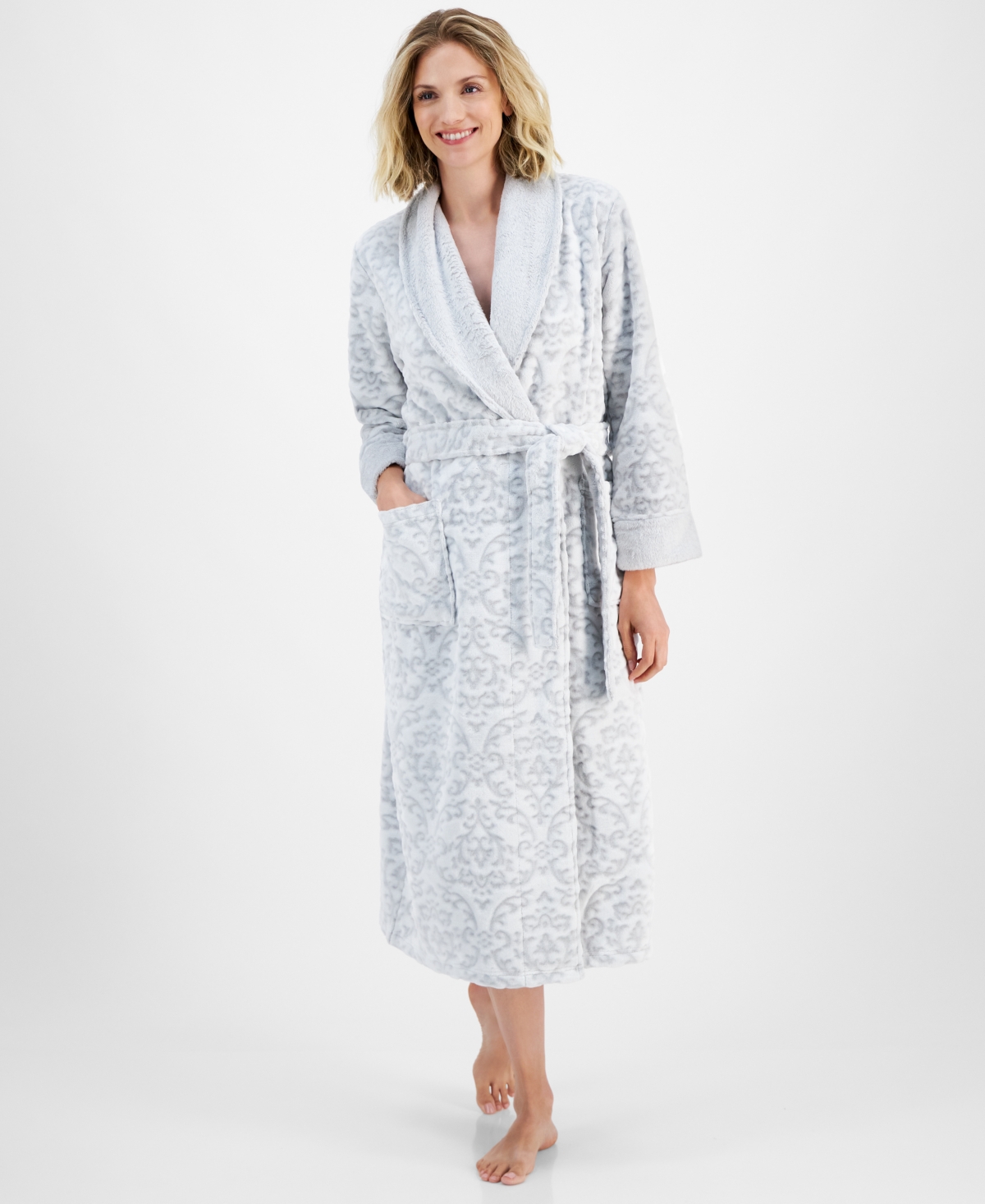 CHARTER CLUB WOMEN'S LONG EMBOSSED PLUSH ROBE, CREATED FOR MACY'S 