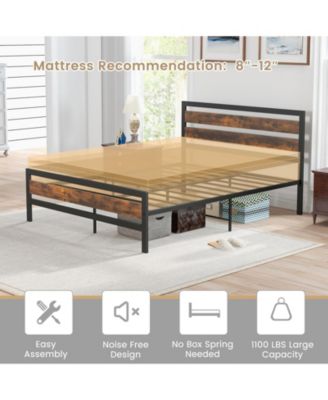 Queen Industrial Bed Frame with Rustic Headboard and Footboard-Queen Size
