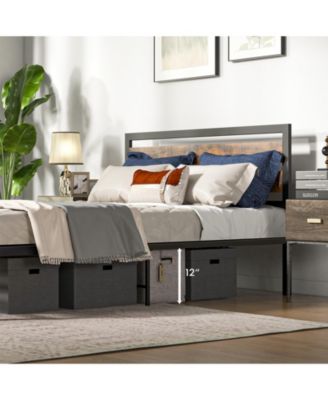 Queen Industrial Bed Frame with Rustic Headboard and Footboard-Queen Size