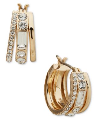 DKNY - Gold-Tone Extra-Small Crystal Triple-Split Hoop Earrings, 0.47"