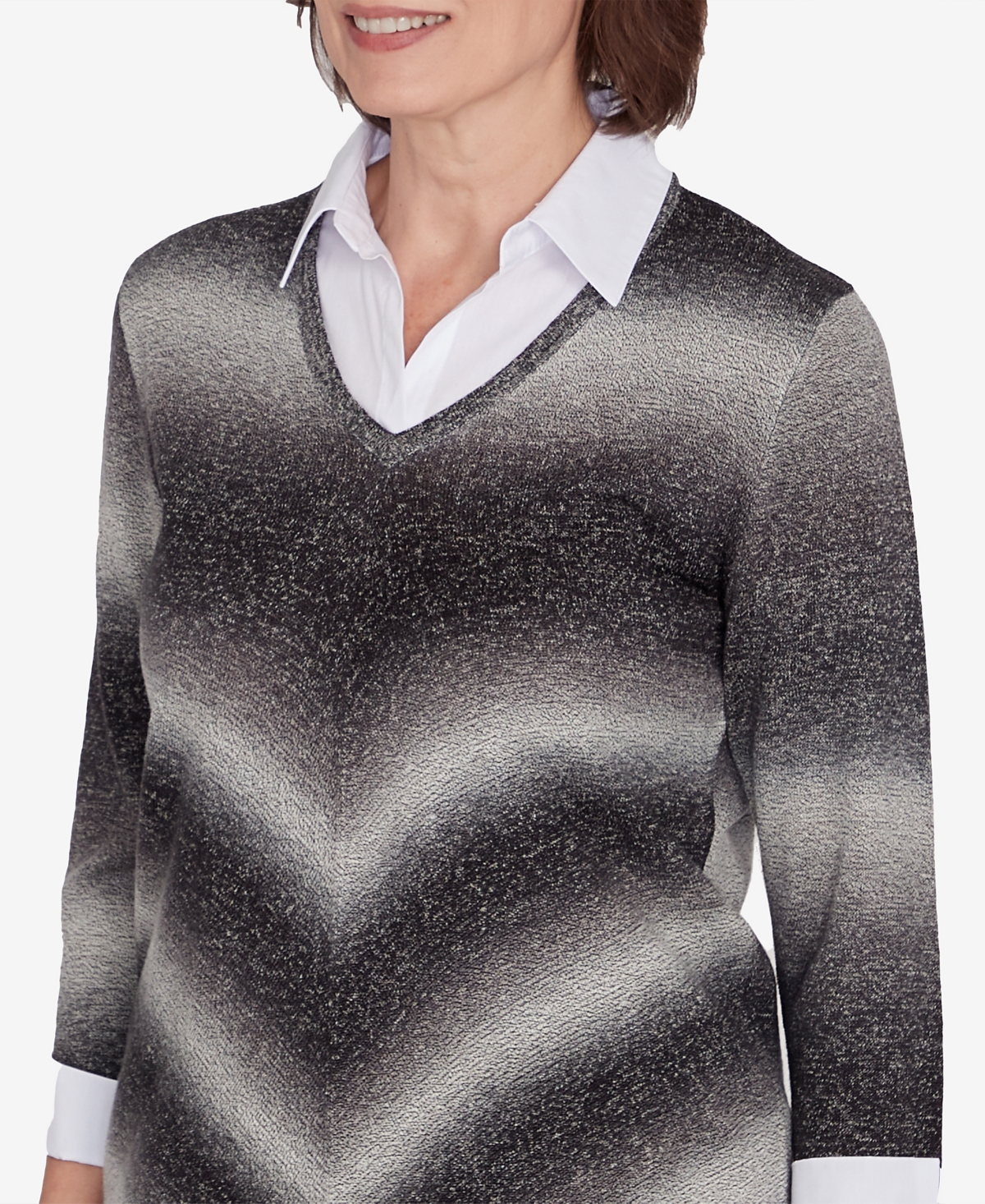 Alfred Dunner Classic Chevron Ombre Woven Sweater In Neutral