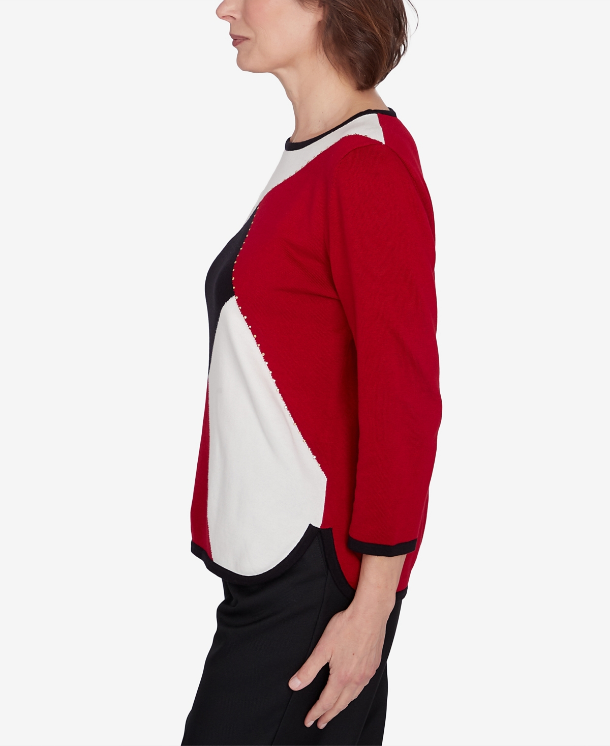 Alfred Dunner Classic Color Block Beaded Top In Grey