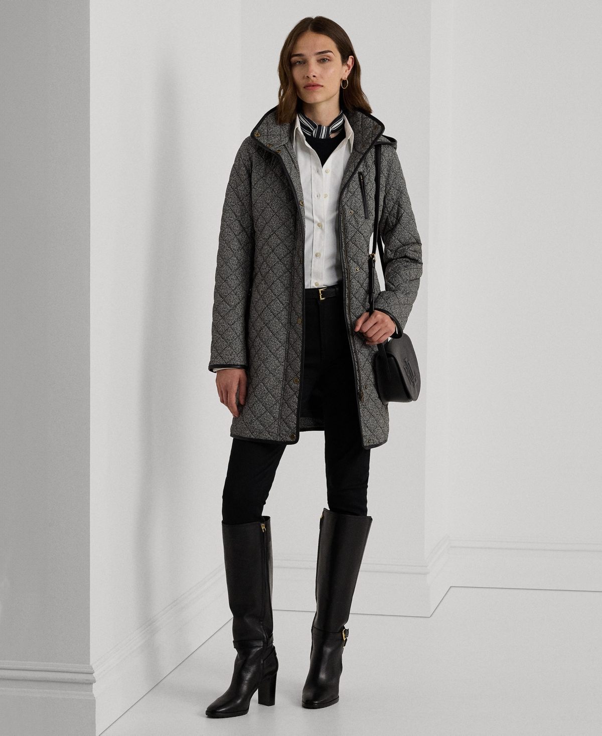 Lauren Ralph Lauren Women's Hooded Quilted Coat -Cream