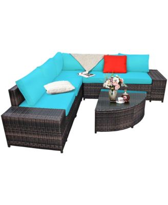 6PCS Rattan Furniture Set Conversation Cushioned Sofa Armrest Garden