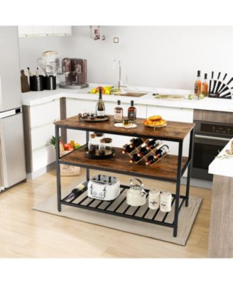 47.2" x 23.6" 3 Shelves Kitchen Island Industrial Prep Table with Bottom Wine Rack