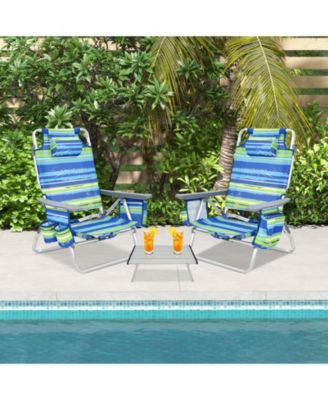 2 Packs 5-Position Outdoor Folding Backpack Beach Table Chair Reclining Chair Set