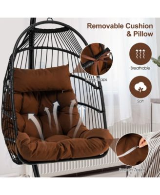 Patio Hanging Egg Chair with Stand Waterproof Cover and Folding Basket