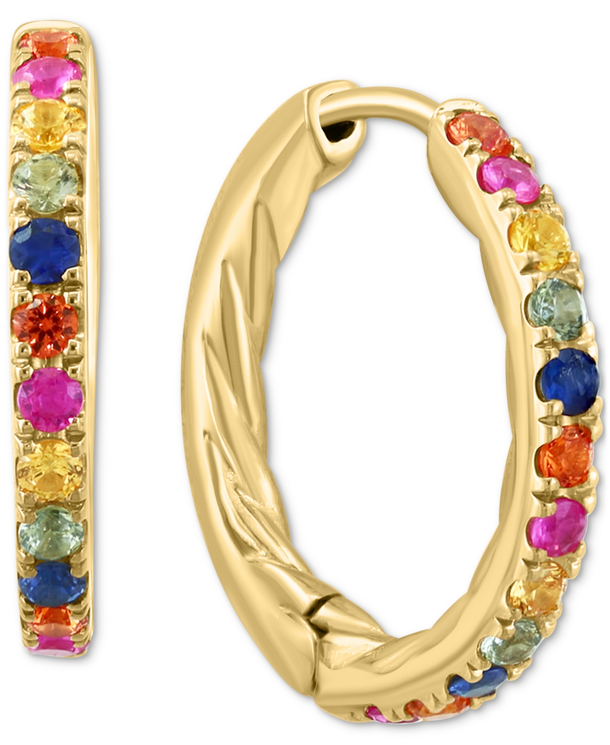 Effy Emerald Small Hoop Earrings (7/8 ct. t.w.) in Gold-Plated Sterling Silver, 0.5" (Also available in Sapphire and Ruby) - Multi Sapphire