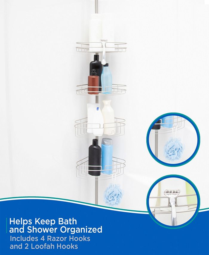 Kenney 4Tier Spring Tension Shower Corner Pole Caddy with Razor Holder
