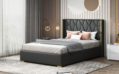 Streamdale Full Size Upholstered Platform Bed with Metal Strips, Black