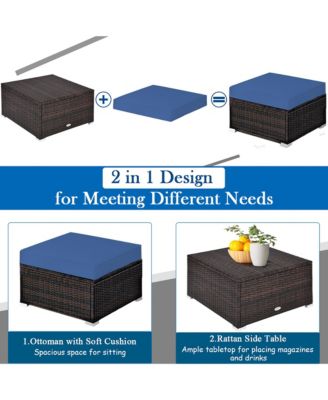 5PCS Patio Rattan Furniture Set Sectional Conversation Set Ottoman Table