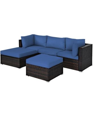 5PCS Patio Rattan Furniture Set Sectional Conversation Set Ottoman Table