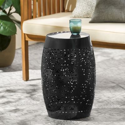 Simplie Fun Modern Barrel Side Table with Lace Cut Design