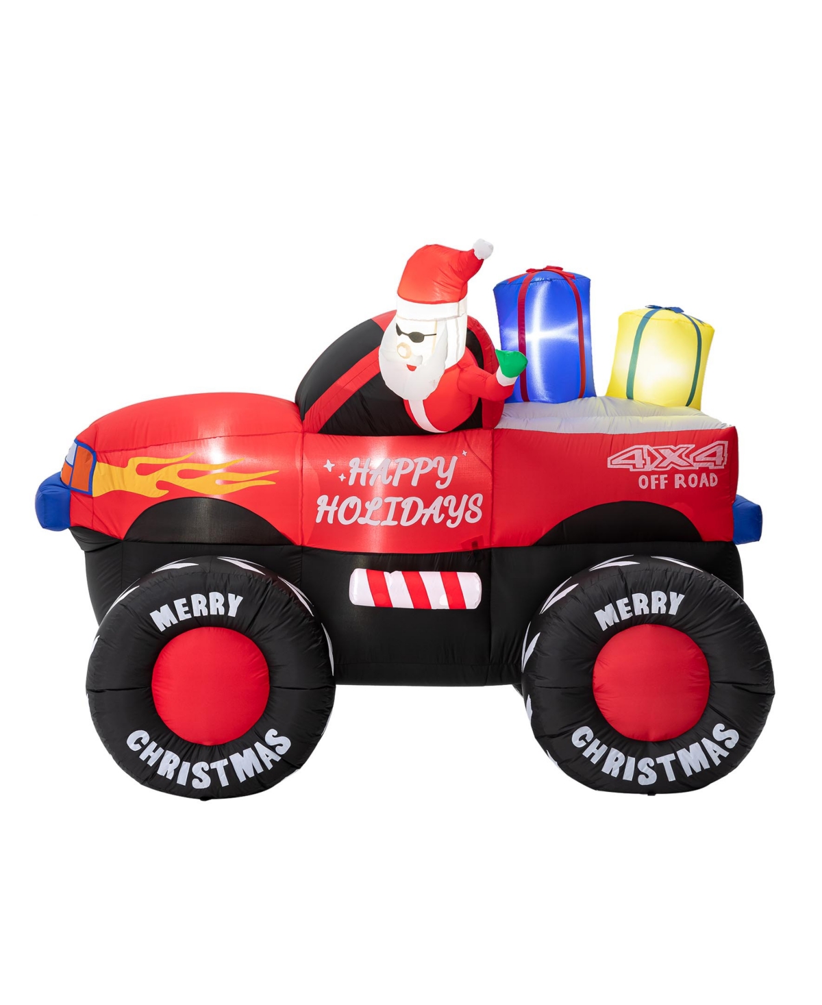 Glitzhome 7FT Lighted Santa Claus On Pick Up Off road Vehicle Inflatable Decor
