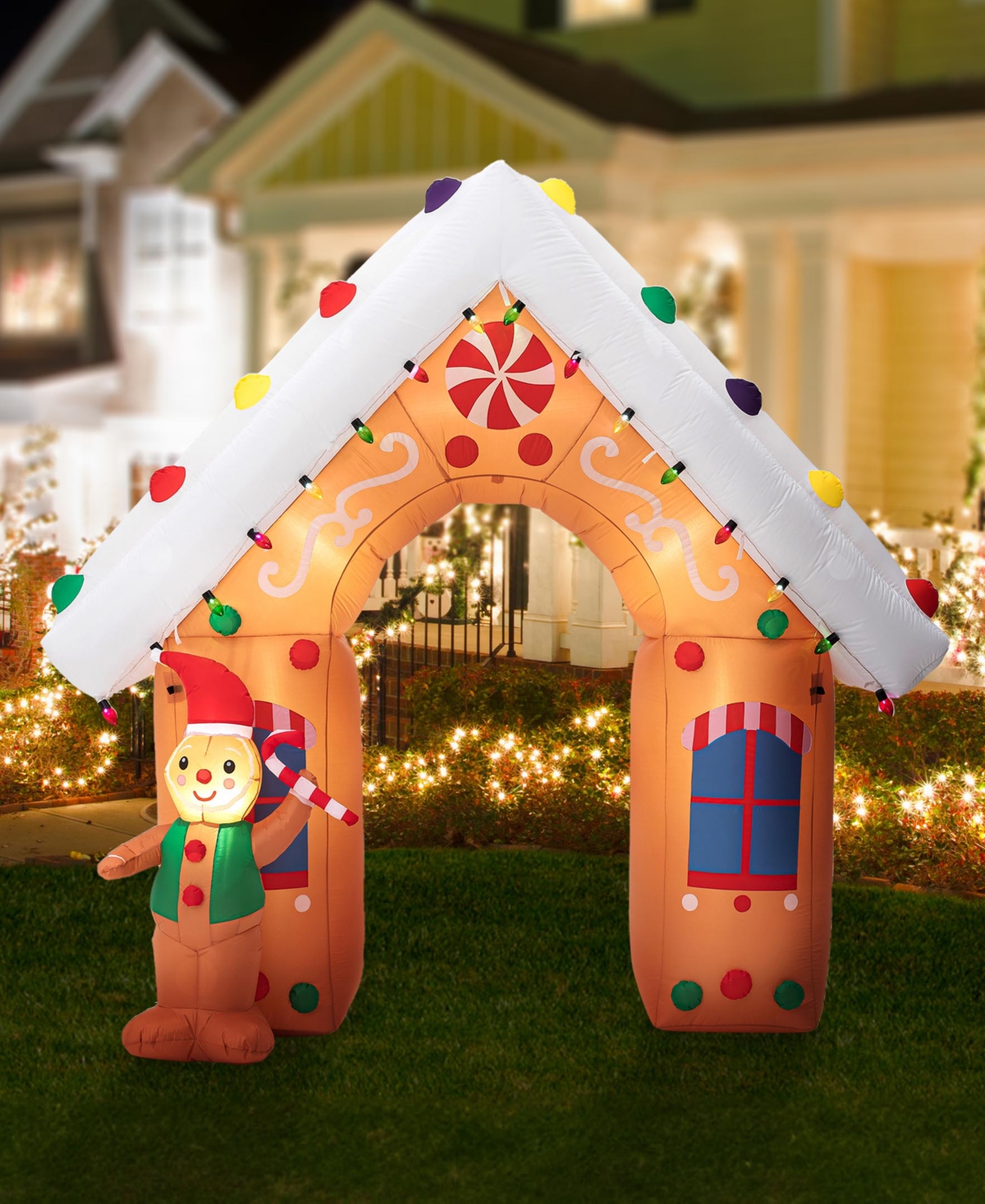 Glitzhome 8FT Lighted Gingerbread House Inflatable Decor