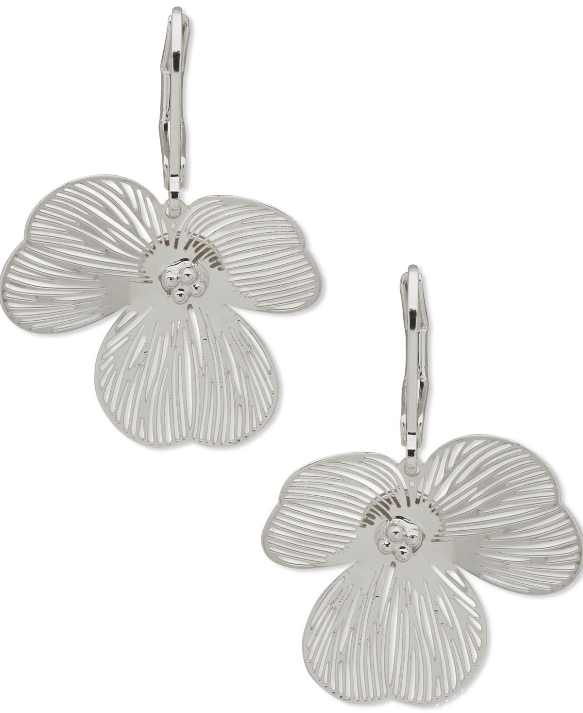 Silver-Tone Openwork Flower Drop Earrings - Seafoam