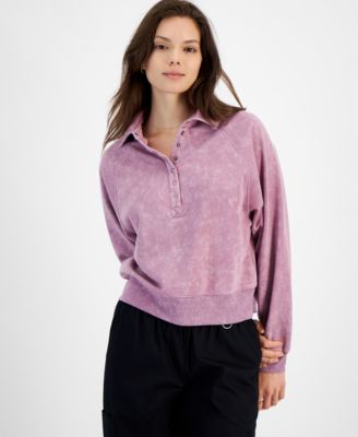 Hippie Rose - Juniors' Stonewashed Half-Placket Sweatshirt
