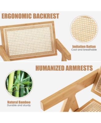 Set of 2 Rattan Accent Chairs with Natural Bamboo Frame-Natural