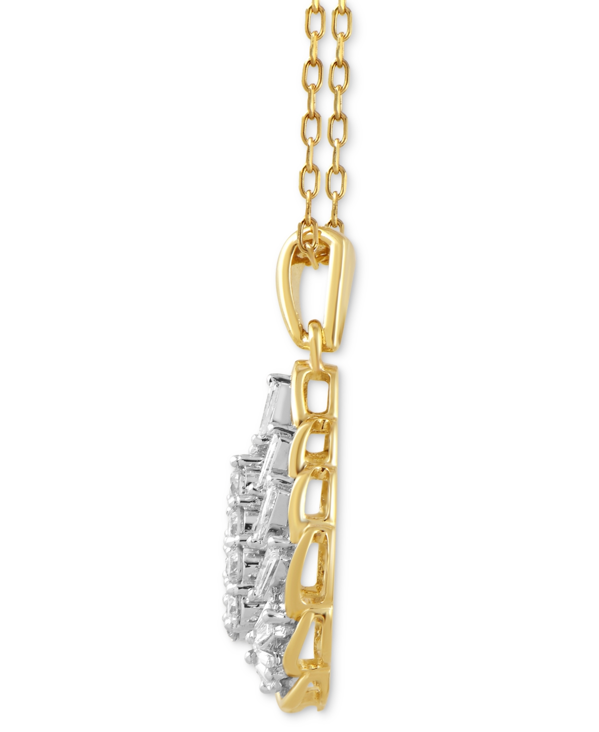 Macy's Diamond Round & Baguette Swirl Cluster Pendant Necklace In 10k Gold, 16" + 2" Extender In Yellow Gold